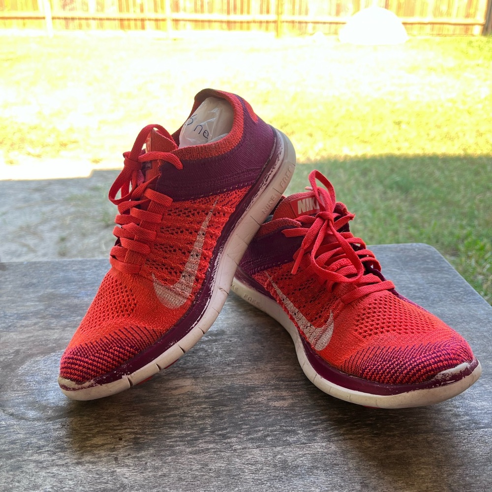Nike Free 4.0 Flyknit Women Size 8.5 631050 616 Crimson Red White Running Shoes
